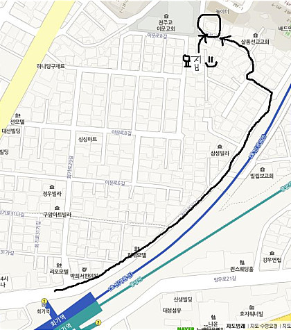 경희중고 5분거리, 회기역 5분거리 1000/45,500/40 (협의가능) 같은 값이면 이집 산다. : jido.jpeg